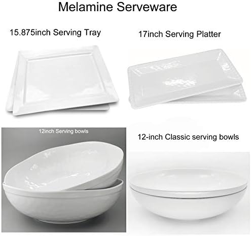 Melamine Serving Tray - 2 Piece 15.875" x 10.875" 100% Melamine Rectangular Platter, White Color | Shatter-Proof, alternate
