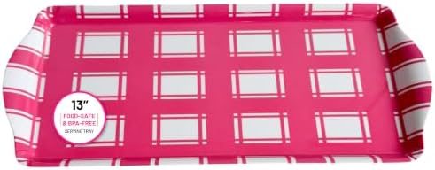 Melamine Serving Tray Pink Plaid Reusable Lightweight Charcuterie Platter in Pink Plaid