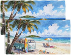 Melamine Serving Trays, 2-Pack 14.5 x 7.5-Inch Rectangular Platters, Blue in 14.5in-beach
