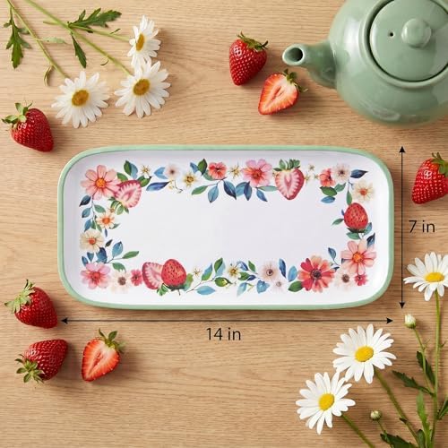 Melamine Serving Trays Set of 4, 14 x 7 Inch Appetizer Platters, Strawberry in Extra-Large (14 inches or more), alternate