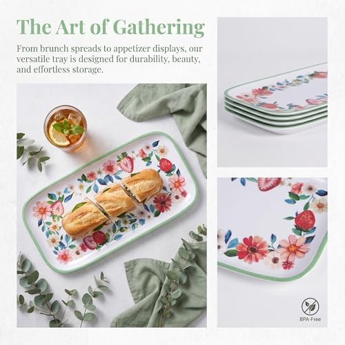 Melamine Serving Trays Set of 4, 14 x 7 Inch Appetizer Platters, Strawberry in Extra-Large (14 inches or more), alternate