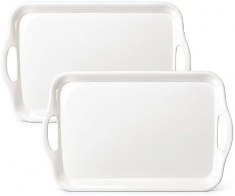 Melamine Serving Trays with Handles, 16 x 11.4 Inch, Set of 2, White in 16 x 11.4 Inch in White