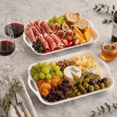 Melamine Serving Trays with Handles, 16 x 11.4 Inch, Set of 2, White in 16 x 11.4 Inch in White, alternate view 2