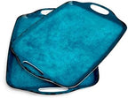 Melamine Serving Trays with Handles, 17” x 12”, Set of 2, Retro Teal in Retro Teal