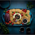 Melamine Serving Trays with Handles, 17” x 12”, Set of 2, Retro Teal in Retro Teal, alternate view 2