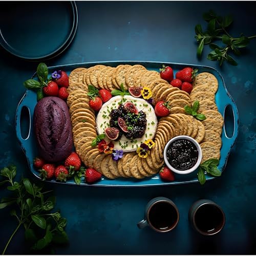 Melamine Serving Trays with Handles, 17” x 12”, Set of 2, Retro Teal in Retro Teal, alternate view 2