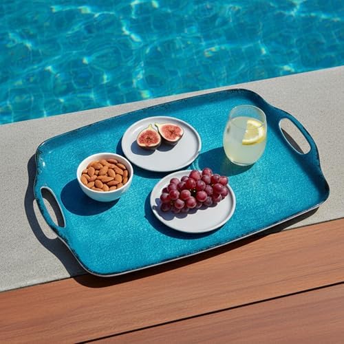 Melamine Serving Trays with Handles, 17” x 12”, Set of 2, Retro Teal in Retro Teal, alternate view 6