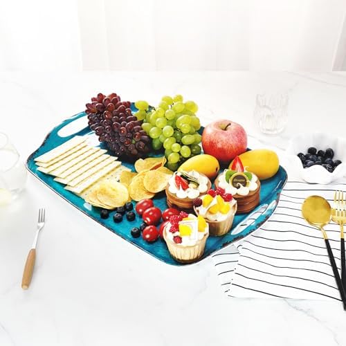 Melamine Serving Trays with Handles, 17” x 12”, Set of 2, Retro Teal in Retro Teal, alternate view 7