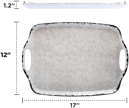 Melamine Serving Trays with Handles, 17” x 12”, Set of 2, Rustic White in Retro White, alternate view 3
