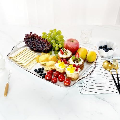 Melamine Serving Trays with Handles, 17” x 12”, Set of 2, Rustic White in Retro White, alternate view 7