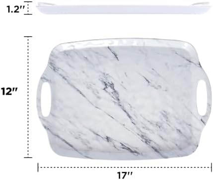 Melamine Serving Trays with Handles, 17” x 12”, Set of 2, White Marble in White Marble, alternate view 3