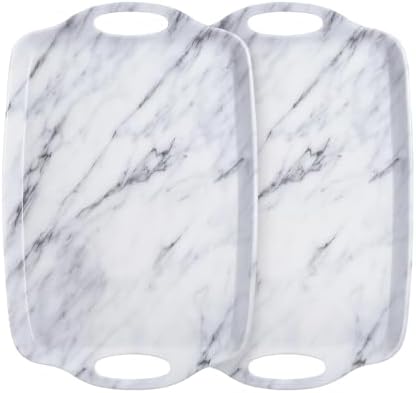 Melamine Serving Trays with Handles, 17” x 12”, Set of 2, White Marble in White Marble, alternate view 7