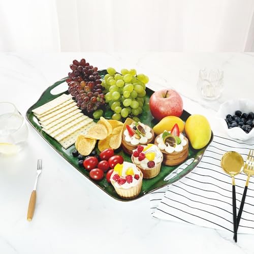 Melamine Serving Trays with Handles, 19" x 12", Set of 2, Retro Green in Retro Green, alternate view 2