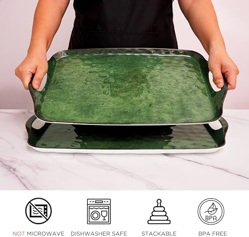 Melamine Serving Trays with Handles, 19" x 12", Set of 2, Retro Green in Retro Green, alternate view 4
