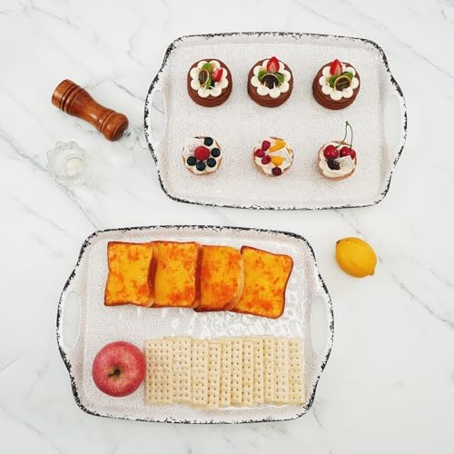 Melamine Serving Trays with Handles, 19" x 12", Set of 2, Rustic White in Retro White, alternate view 2