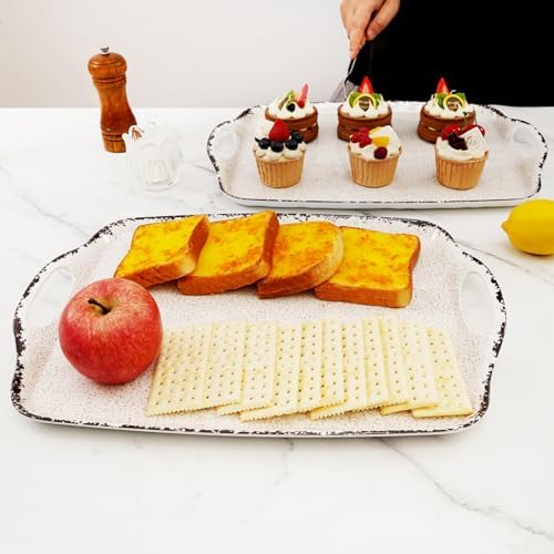 Melamine Serving Trays with Handles, 19" x 12", Set of 2, Rustic White in Retro White, alternate view 7