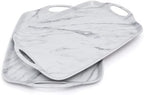 Melamine Serving Trays with Handles, 19" x 12", Set of 2, White Marble in White Marble