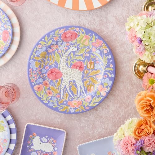 Menagerie Ceramic ROUND PLATTER 13 Inches, pastel giraffe‐themed serving platter with floral accents, ideal for, alternate