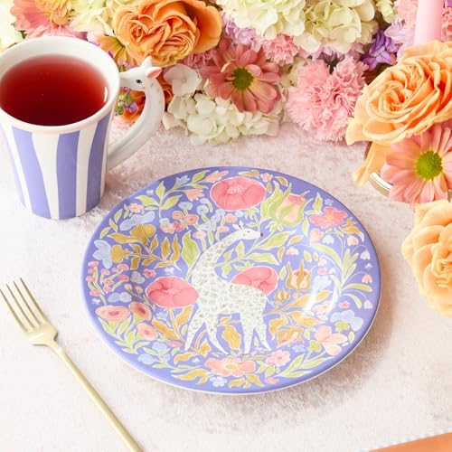 Menagerie Ceramic ROUND PLATTER 13 Inches, pastel giraffe‐themed serving platter with floral accents, ideal for, alternate