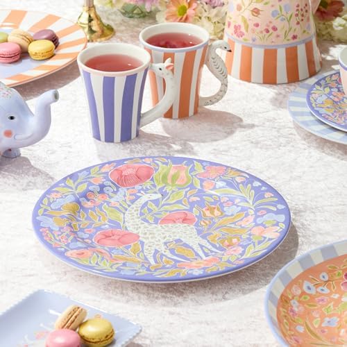 Menagerie Ceramic ROUND PLATTER 13 Inches, pastel giraffe‐themed serving platter with floral accents, ideal for, alternate