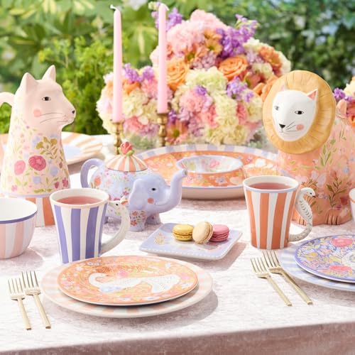 Menagerie Ceramic ROUND PLATTER 13 Inches, pastel giraffe‐themed serving platter with floral accents, ideal for, alternate