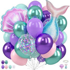 Mermaid Balloons, Pink Purple Teal Balloons with Seashell Tail Foil Balloon