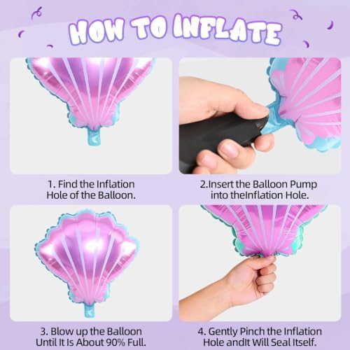 Mermaid Balloons, Pink Purple Teal Balloons with Seashell Tail Foil Balloon, alternate view 4