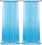 Mermaid Blue Sequin Backdrop Curtain 2 Panels 2FTx8FT Glitter Mermaid Blue Background Drapes Sparkle Photography