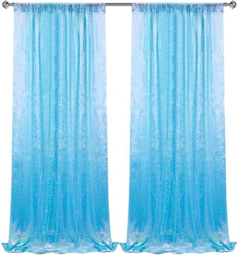 Mermaid Blue Sequin Backdrop Curtain 2 Panels 2FTx8FT Glitter Mermaid Blue Background Drapes Sparkle Photography
