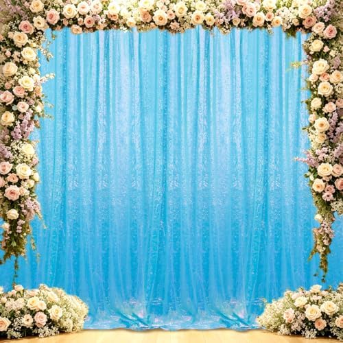 Mermaid Blue Sequin Backdrop Curtain 4FTx8FT Glitter Burgundy Background Drapes Sparkle Photography Backdrop for