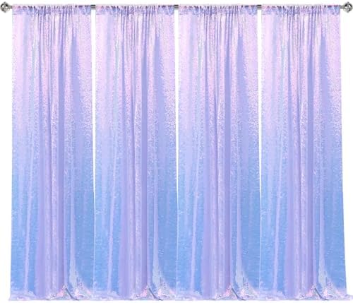 Mermaid Lavender Sequin Backdrop Curtain 4 Panels 2FTx8FT Glitter Mermaid Lavender Background Drapes Sparkle