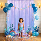 Mermaid Lavender Sequin Backdrop Curtain 4 Panels 2FTx8FT Glitter Mermaid Lavender Background Drapes Sparkle, alternate view