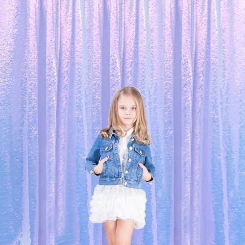 Mermaid Lavender Sequin Backdrop Curtain 4 Panels 2FTx8FT Glitter Mermaid Lavender Background Drapes Sparkle, alternate view