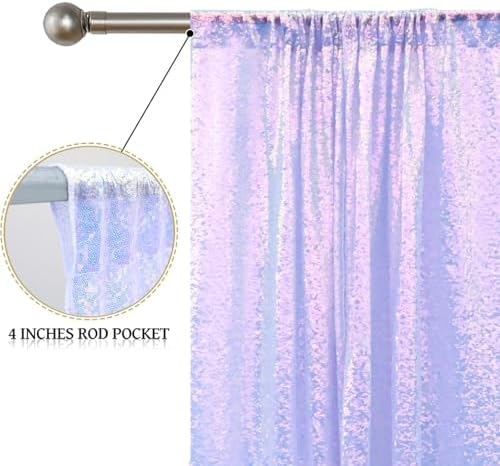 Mermaid Lavender Sequin Backdrop Curtain 4 Panels 2FTx8FT Glitter Mermaid Lavender Background Drapes Sparkle, alternate view