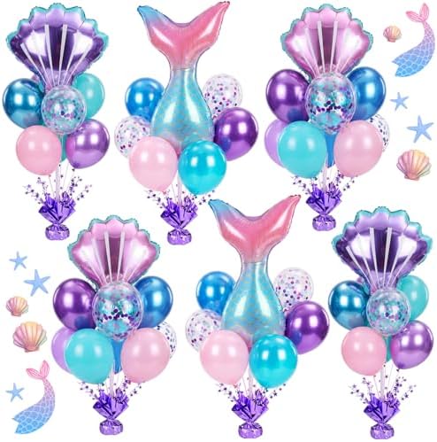 Mermaid Party Balloons Stand Kit 6 Sets, Light Colors in 40 inch in Light Colors