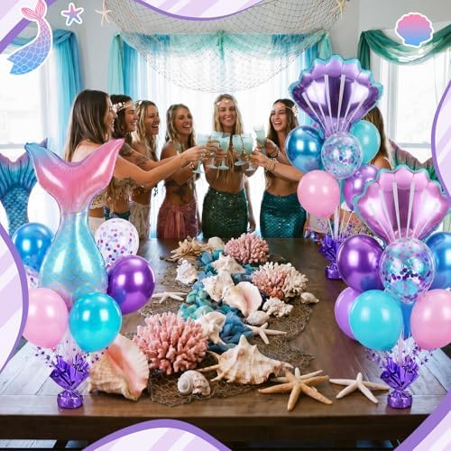 Mermaid Party Balloons Stand Kit 6 Sets, Light Colors in 40 inch in Light Colors, alternate view 2