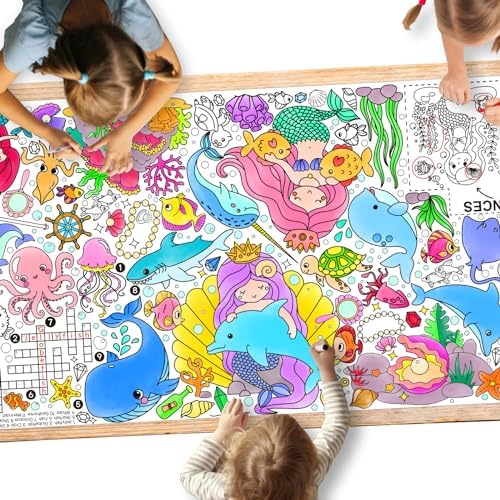 Mermaid Party Giant Coloring Poster - 31.5X 72 Inches - Versatile Classroom Wall Décor & Birthday Activity