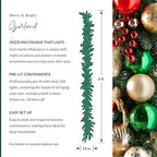 Merry and Bright Christmas Garland - Festive Greenery Garland with Ornaments, Gold Glitter Leaves &, alternate view 3