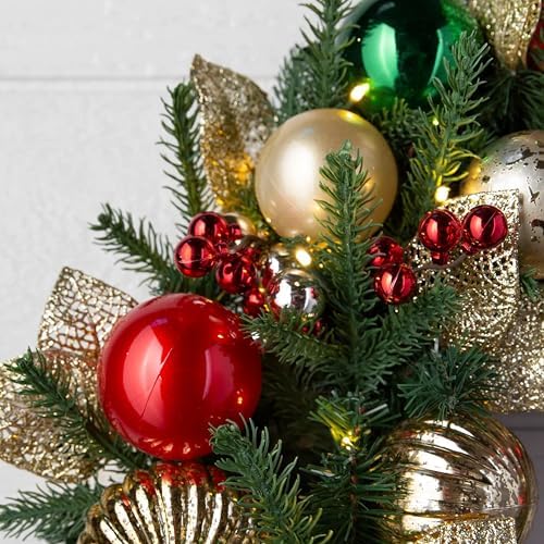 Merry and Bright Christmas Garland - Festive Greenery Garland with Ornaments, Gold Glitter Leaves &, alternate view 4