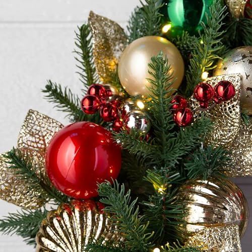 Merry and Bright Christmas Wreath - 30" Festive Front Door Wreath with Ornaments, Gold Glitter Leaves &, alternate view 7