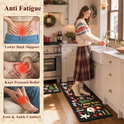 Merry Christmas Anti Fatigue Kitchen Mats for Floor 17"x47"+17"x29", alternate view 4