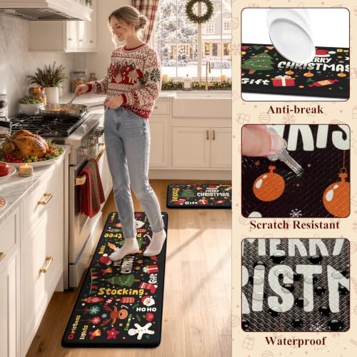 Merry Christmas Anti Fatigue Kitchen Mats for Floor 17"x47"+17"x29", alternate view 6