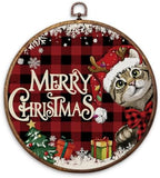 Merry Christmas Cat Round Framed Wall Art 10"x10"