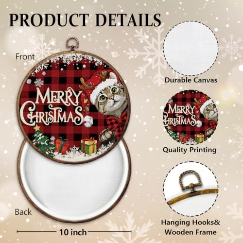 Merry Christmas Cat Round Framed Wall Art 10"x10", alternate view 2