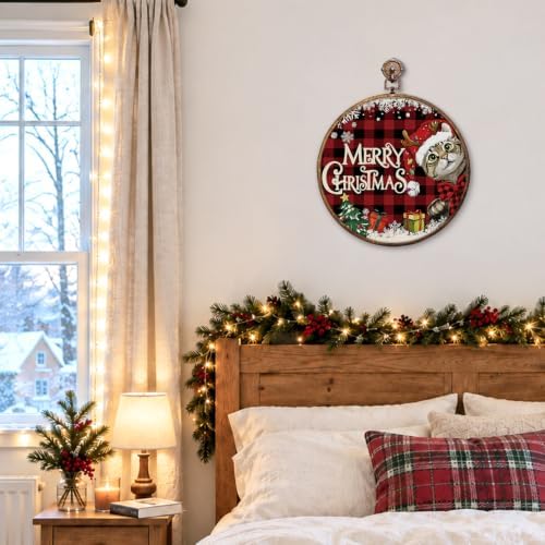 Merry Christmas Cat Round Framed Wall Art 10"x10", alternate view 4