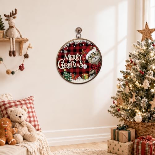 Merry Christmas Cat Round Framed Wall Art 10"x10", alternate view 6
