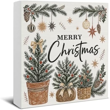 Merry Christmas Decorations, Christmas Tree Wooden Sign Decor