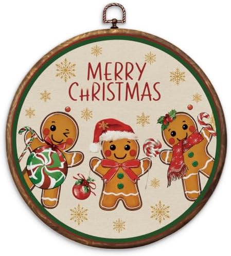 Merry Christmas Gingerbread Round Framed Wall Art 10"x10"