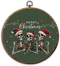 Merry Christmas Skeleton Round Framed Wall Art 10"x10"