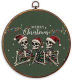Merry Christmas Skeleton Round Framed Wall Art 10"x10"